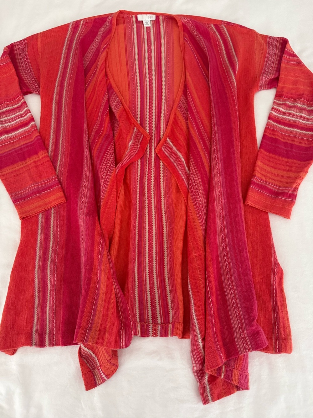 J.Jill Striped Draped Petite Open Front Cardigan Coral Orange Pink XS/P Oversize